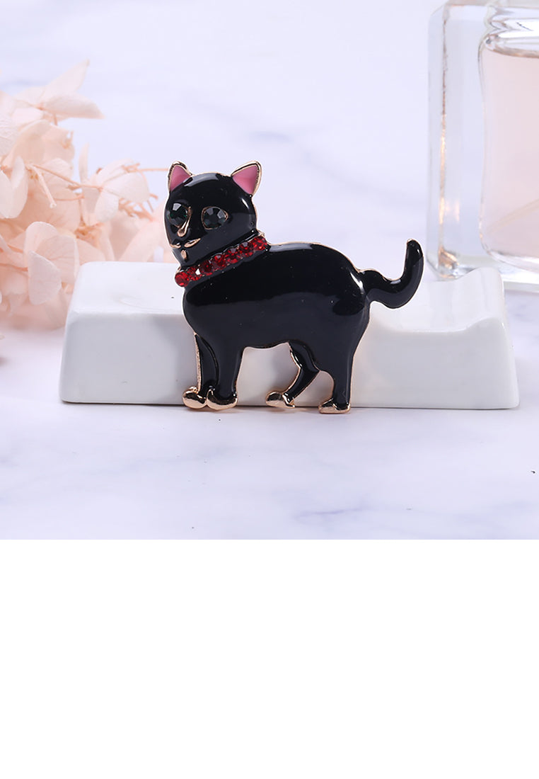Simple and Cute Black Cat Brooch with Cubic Zirconia - Luxurious Look