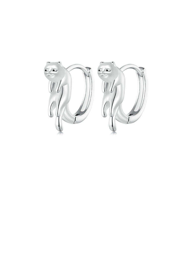 925 Sterling Silver Simple Cute Cat Geometric Earrings