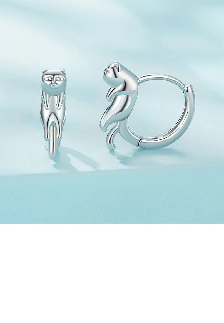 925 Sterling Silver Simple Cute Cat Geometric Earrings