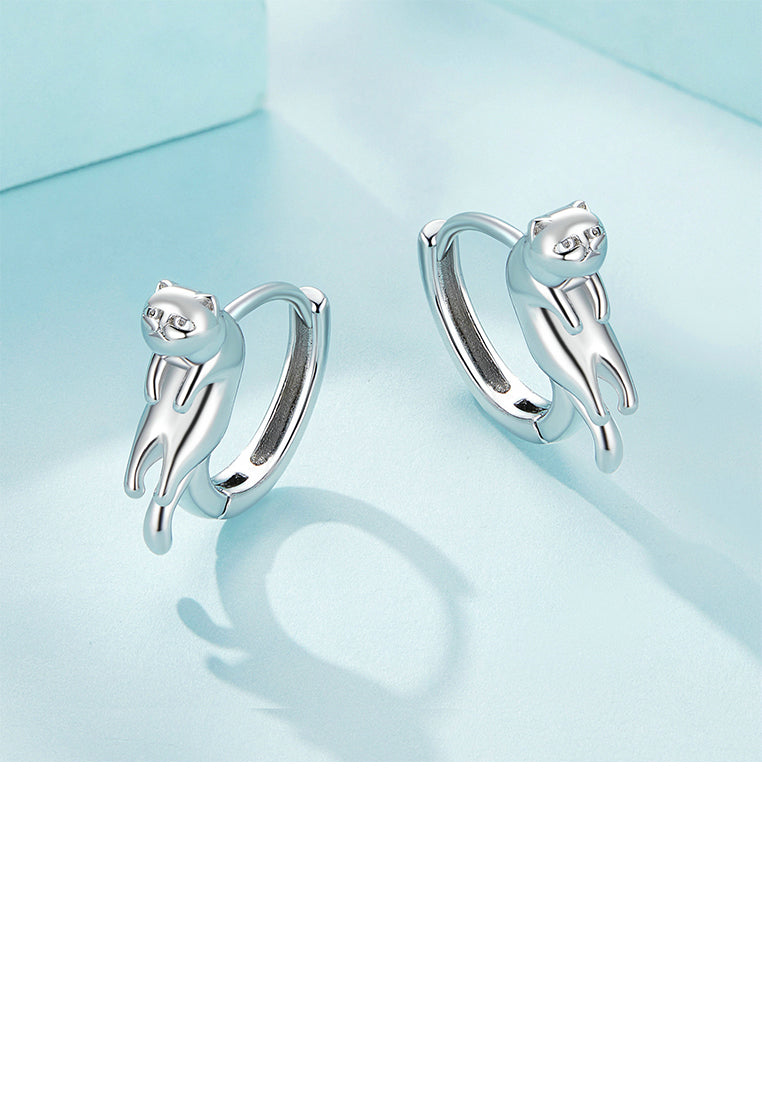 925 Sterling Silver Simple Cute Cat Geometric Earrings