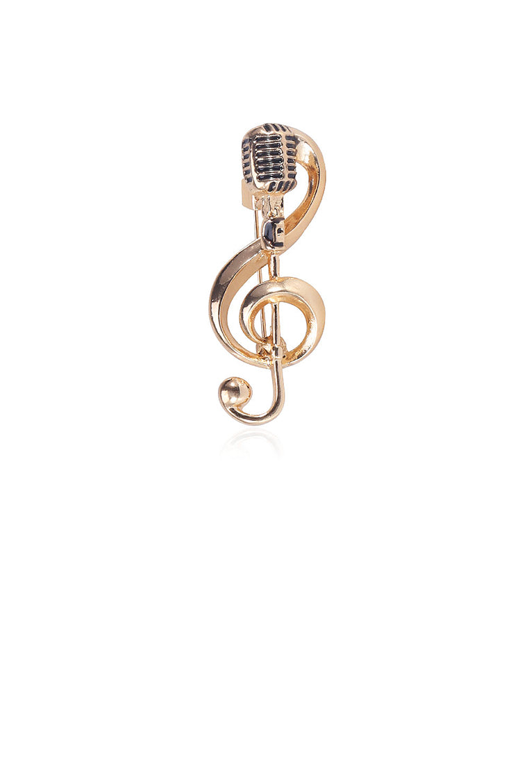 Fashion Creative Plated Gold Microphone Music Note Brooch
