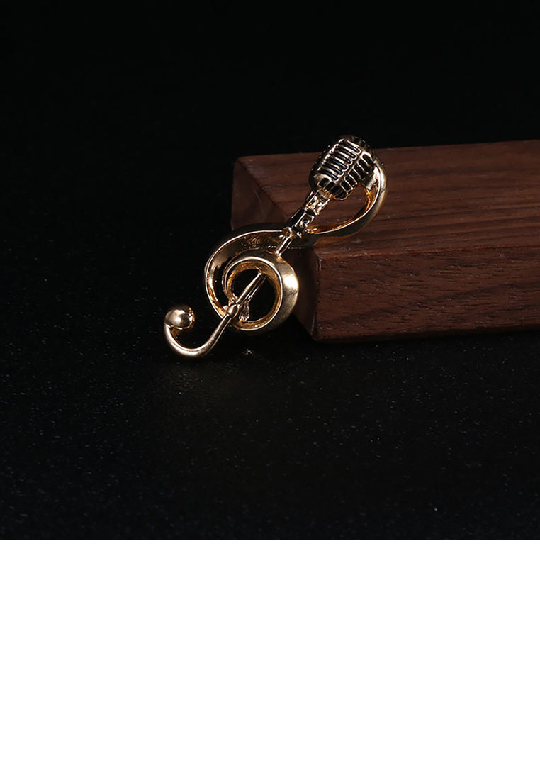 Fashion Creative Plated Gold Microphone Music Note Brooch