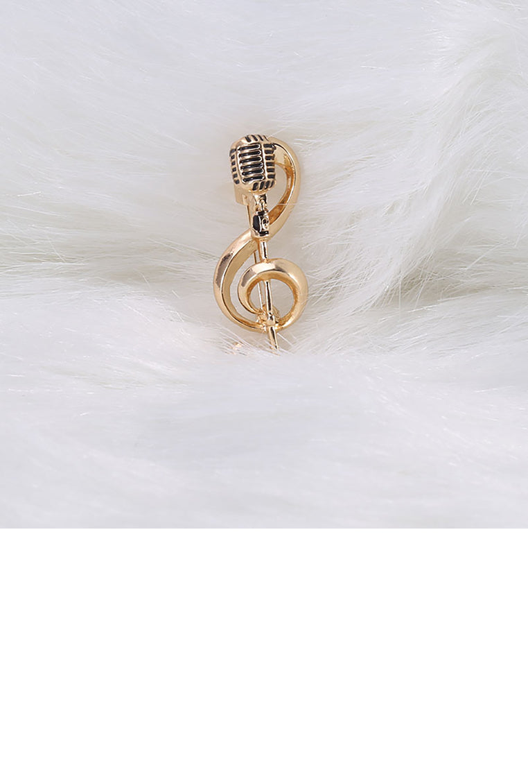 Fashion Creative Plated Gold Microphone Music Note Brooch