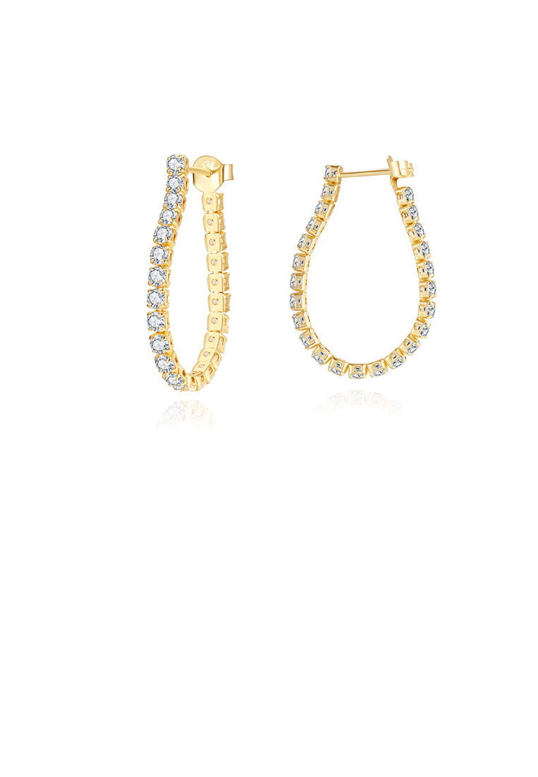 925 Sterling Silver Plated Gold Fashion Personality Geometric Hoop Earrings with Cubic Zirconia - Luxurious Look