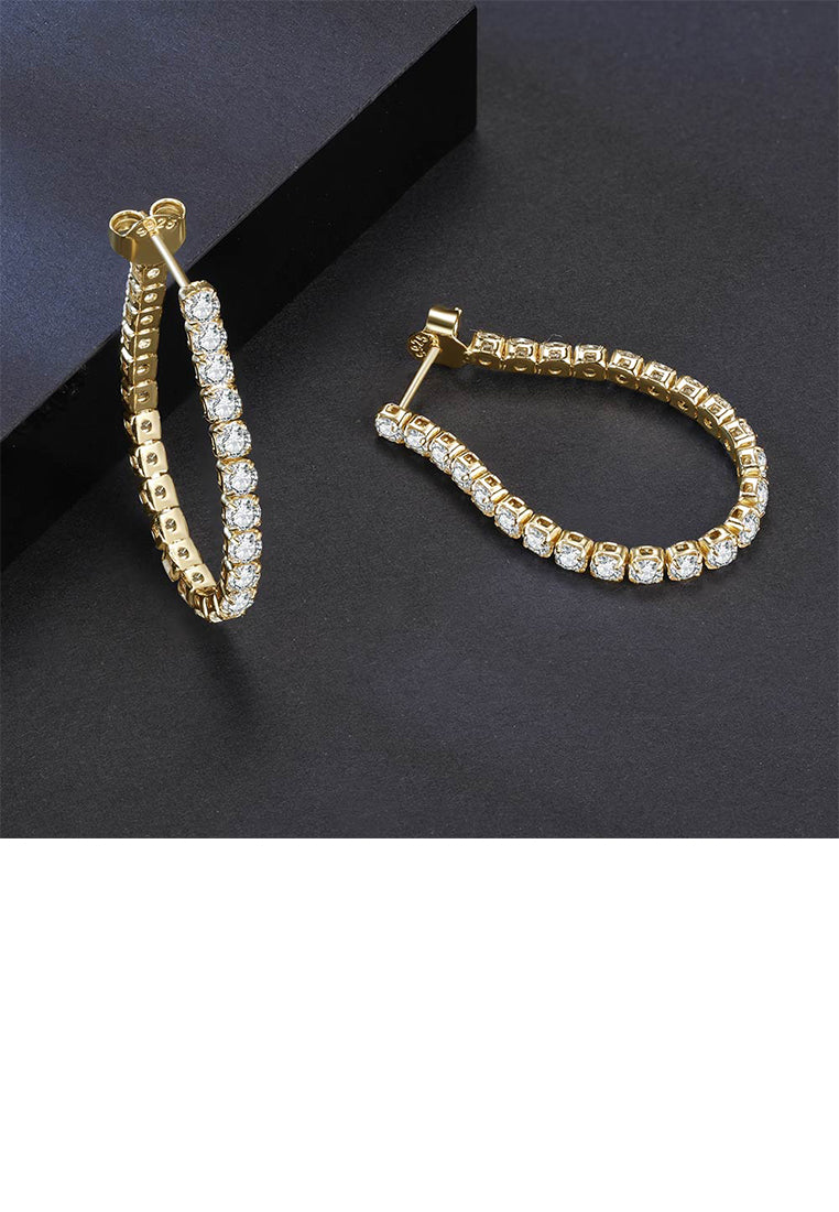 925 Sterling Silver Plated Gold Fashion Personality Geometric Hoop Earrings with Cubic Zirconia - Luxurious Look