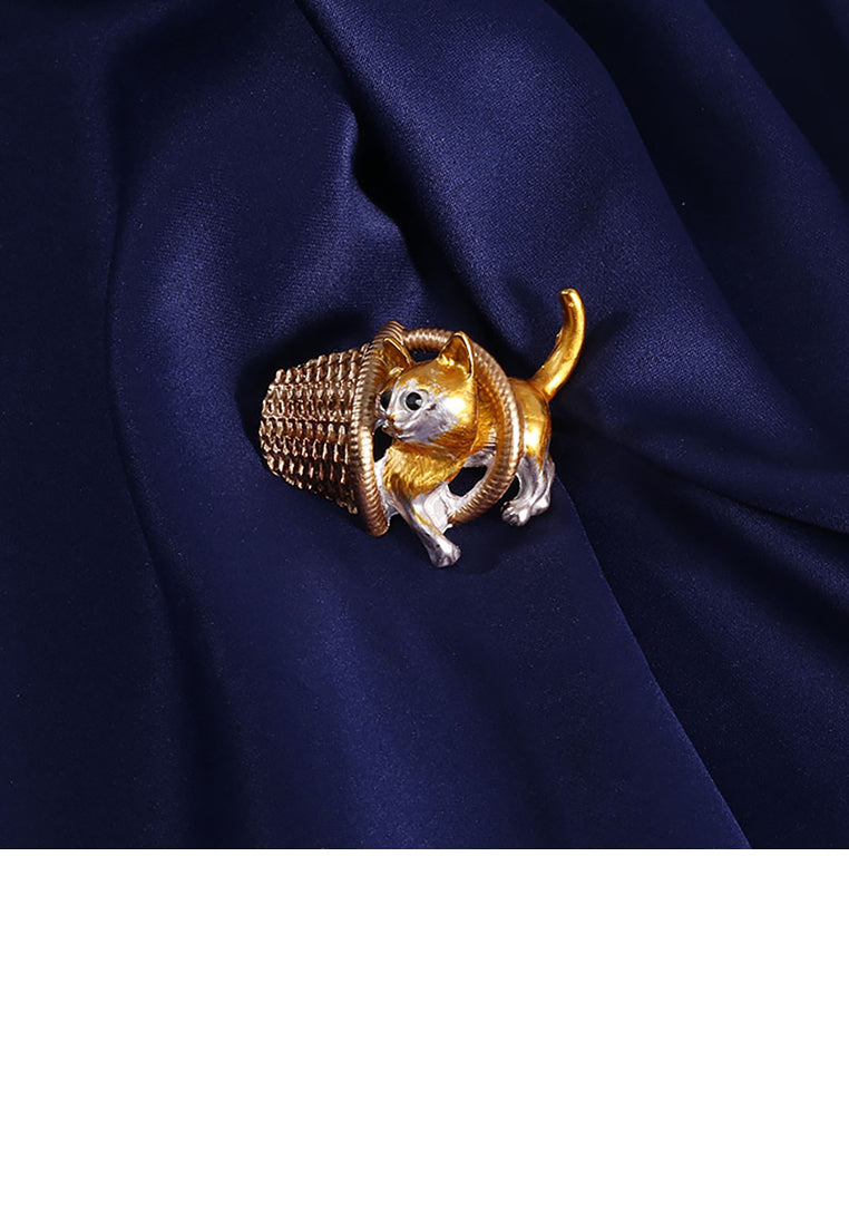 Fashion Cute Golden Cat Basket Brooch