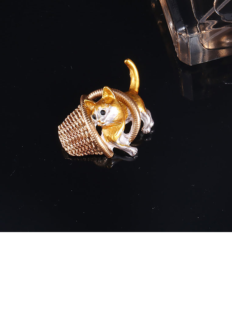 Fashion Cute Golden Cat Basket Brooch