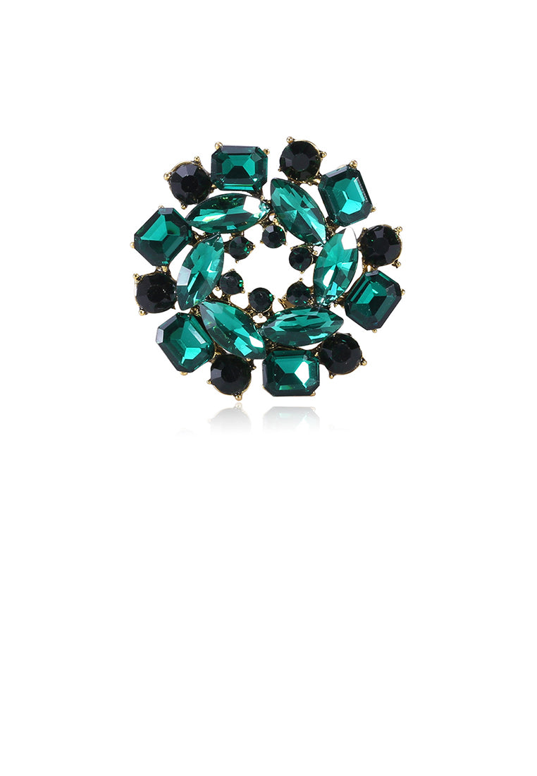 Fashion Bright Plated Gold Geometric Brooch with Green Cubic Zirconia - Luxurious Look