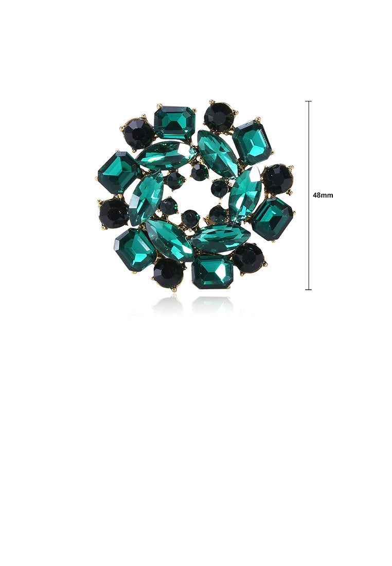 Fashion Bright Plated Gold Geometric Brooch with Green Cubic Zirconia - Luxurious Look