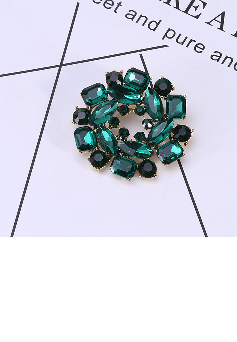 Fashion Bright Plated Gold Geometric Brooch with Green Cubic Zirconia - Luxurious Look