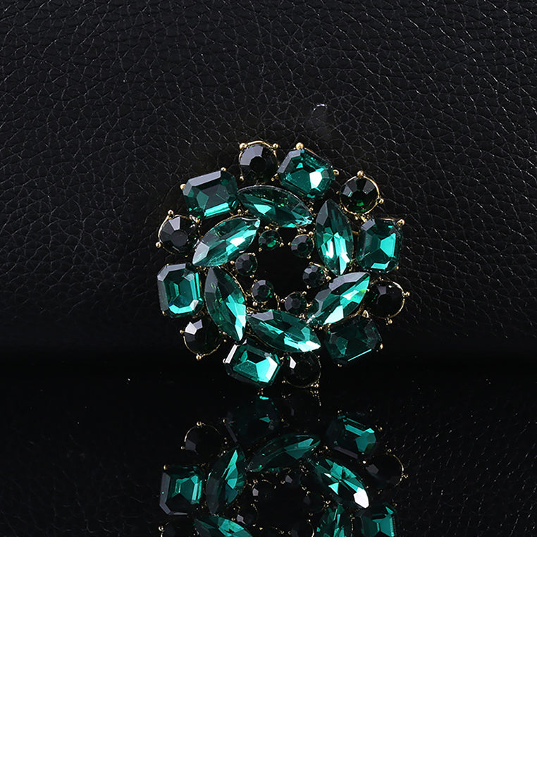 Fashion Bright Plated Gold Geometric Brooch with Green Cubic Zirconia - Luxurious Look