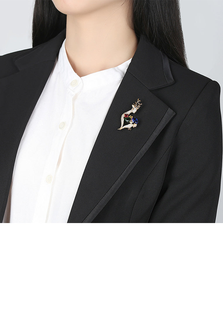 Fashion and Cute Plated Gold Deer Brooch with Colorful Cubic Zirconia - Luxurious Look