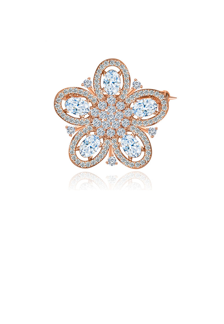 Fashion and Elegant Plated Rose Gold Flower Brooch with Cubic Zirconia - Luxurious Look