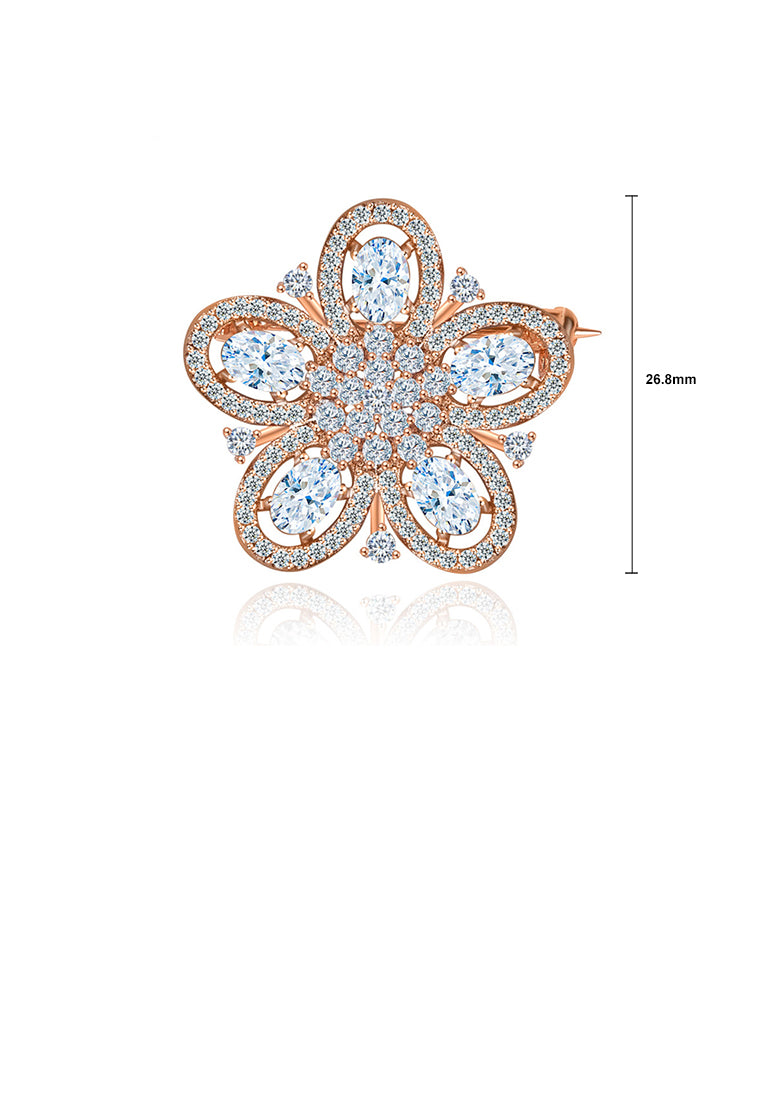 Fashion and Elegant Plated Rose Gold Flower Brooch with Cubic Zirconia - Luxurious Look