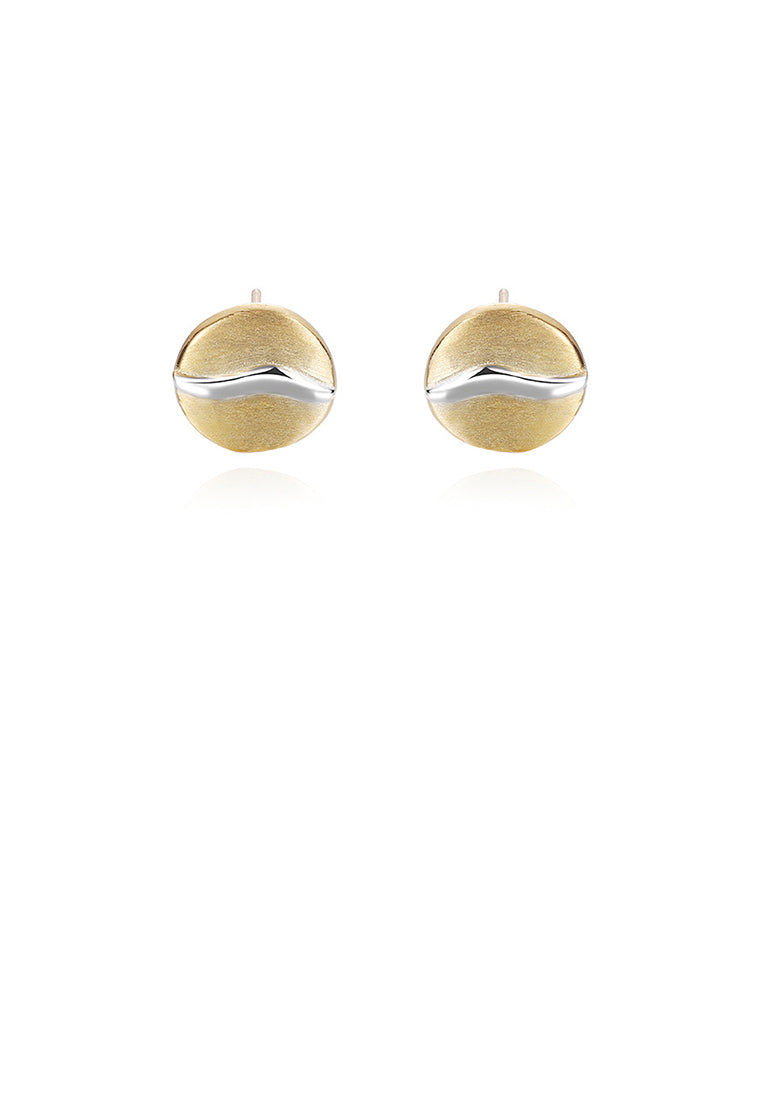 925 Sterling Silver Plated Gold Simple and Fashionable Brushed Geometric Round Stud Earrings