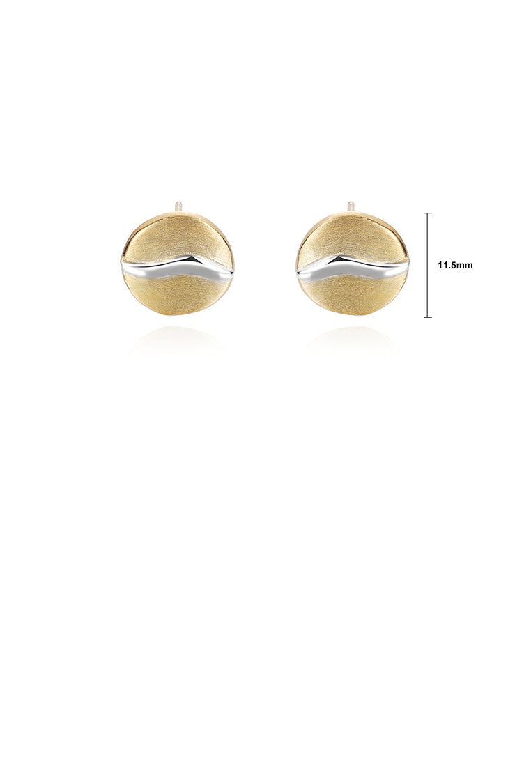 925 Sterling Silver Plated Gold Simple and Fashionable Brushed Geometric Round Stud Earrings