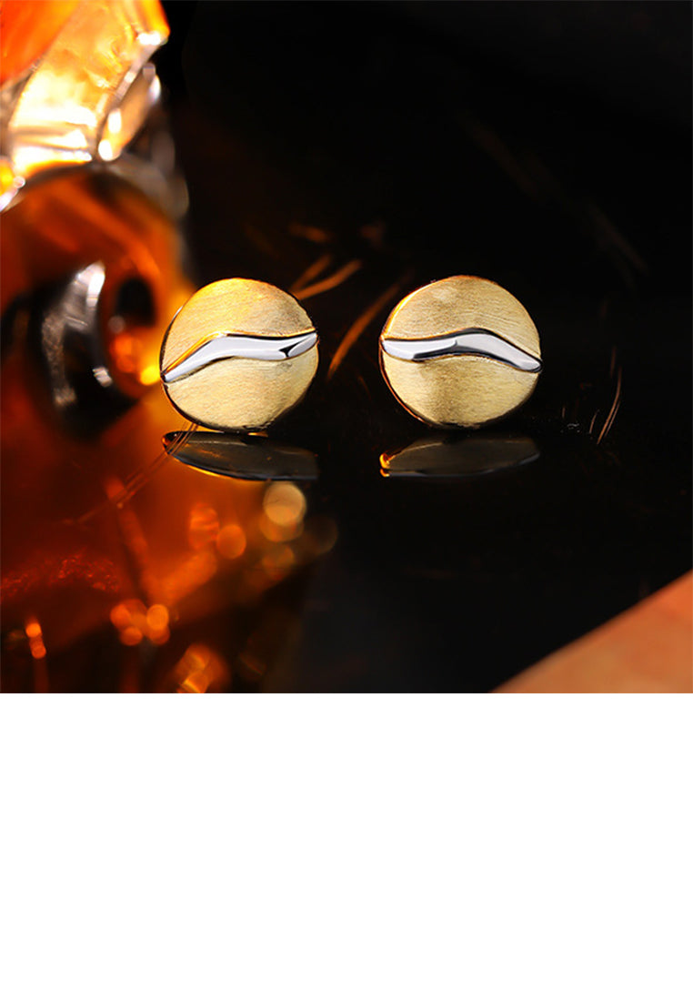 925 Sterling Silver Plated Gold Simple and Fashionable Brushed Geometric Round Stud Earrings