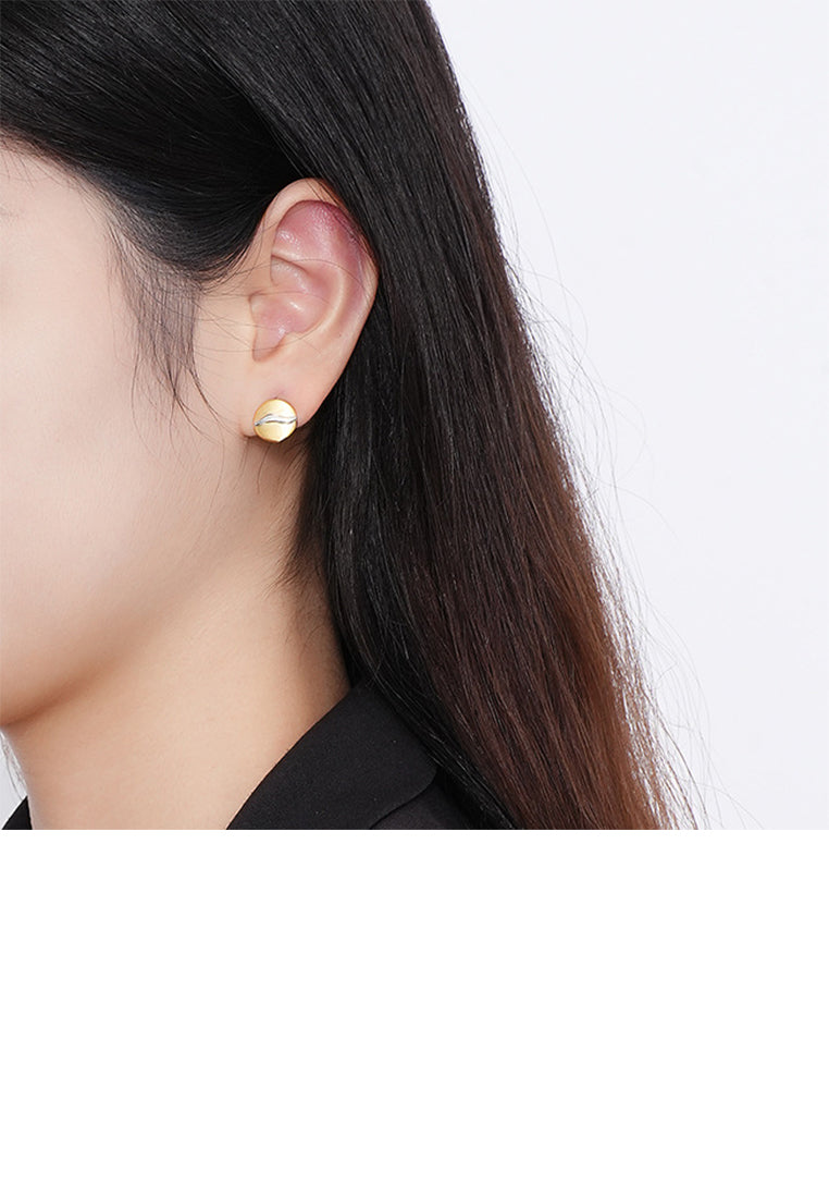 925 Sterling Silver Plated Gold Simple and Fashionable Brushed Geometric Round Stud Earrings