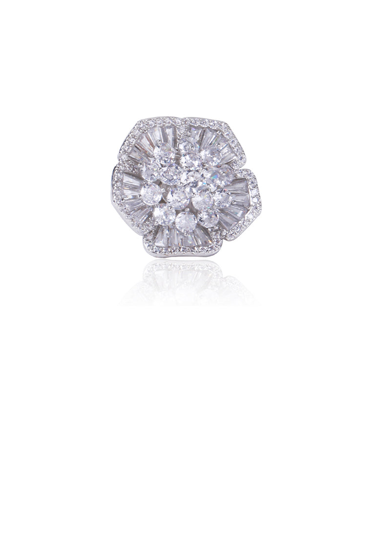 Elegant Bright Flower Brooch with Cubic Zirconia - Luxurious Look