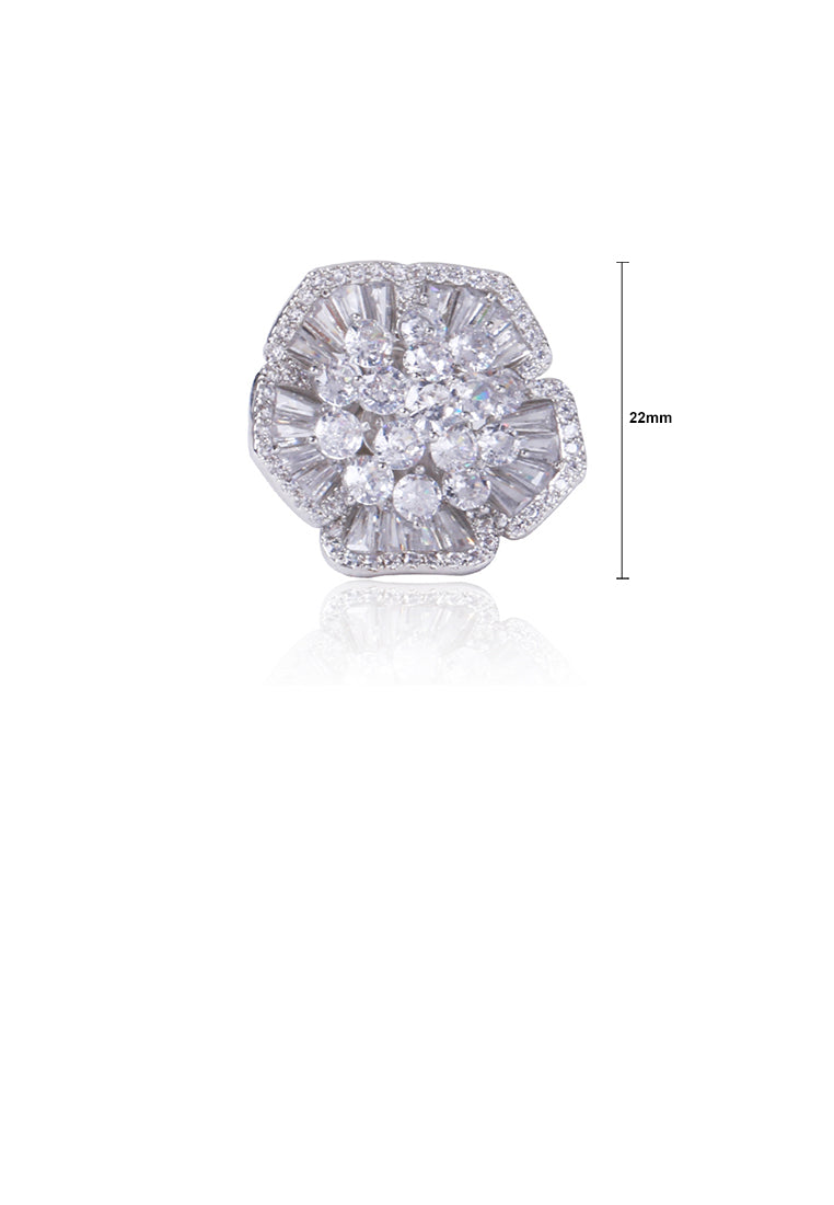 Elegant Bright Flower Brooch with Cubic Zirconia - Luxurious Look