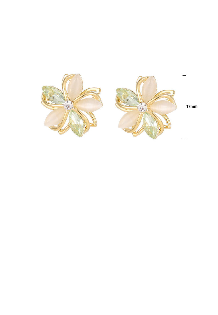 Fashion Simple Plated Gold Hollow Flower Imitation Opal Stud Earrings with Cubic Zirconia - Luxurious Look