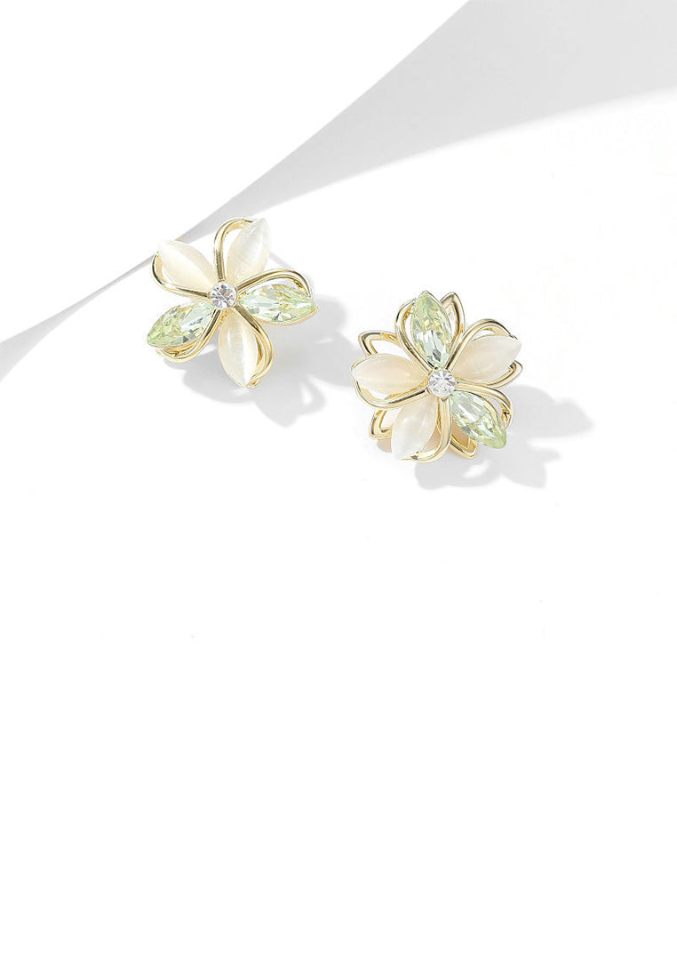 Fashion Simple Plated Gold Hollow Flower Imitation Opal Stud Earrings with Cubic Zirconia - Luxurious Look