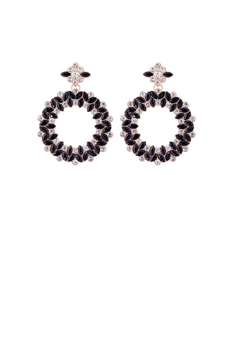 Simple and Elegant Plated Gold Hollow Geometric Round Earrings with Black Cubic Zirconia - Luxurious Look