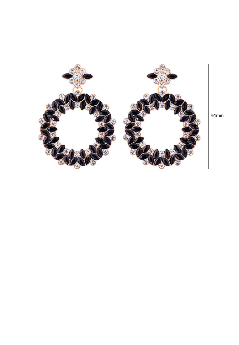 Simple and Elegant Plated Gold Hollow Geometric Round Earrings with Black Cubic Zirconia - Luxurious Look
