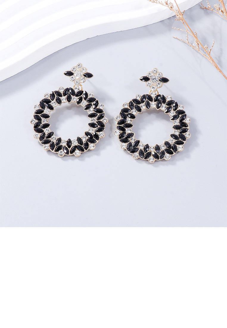 Simple and Elegant Plated Gold Hollow Geometric Round Earrings with Black Cubic Zirconia - Luxurious Look