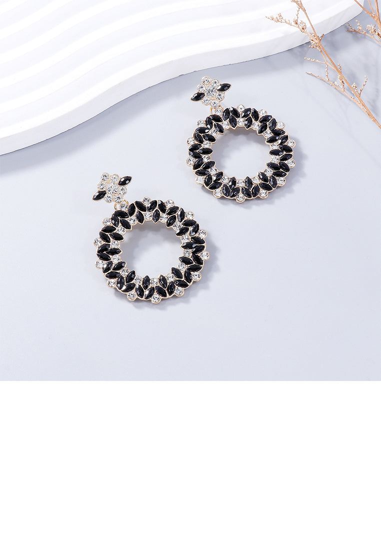 Simple and Elegant Plated Gold Hollow Geometric Round Earrings with Black Cubic Zirconia - Luxurious Look