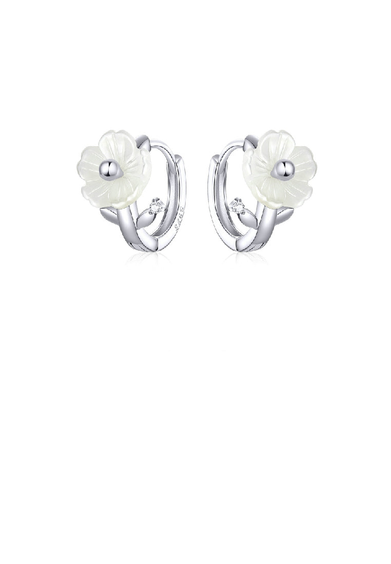 925 Sterling Silver Simple and Elegant Flower Mother-of-pearl Geometric Circle Stud Earrings