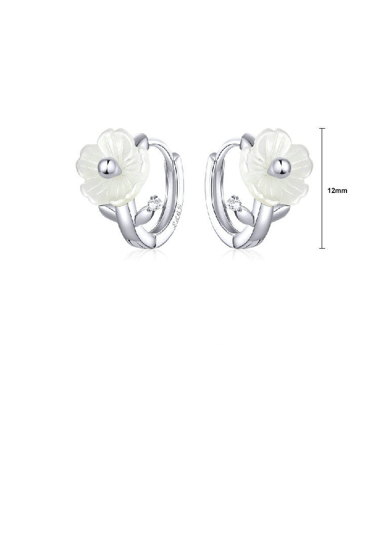 925 Sterling Silver Simple and Elegant Flower Mother-of-pearl Geometric Circle Stud Earrings