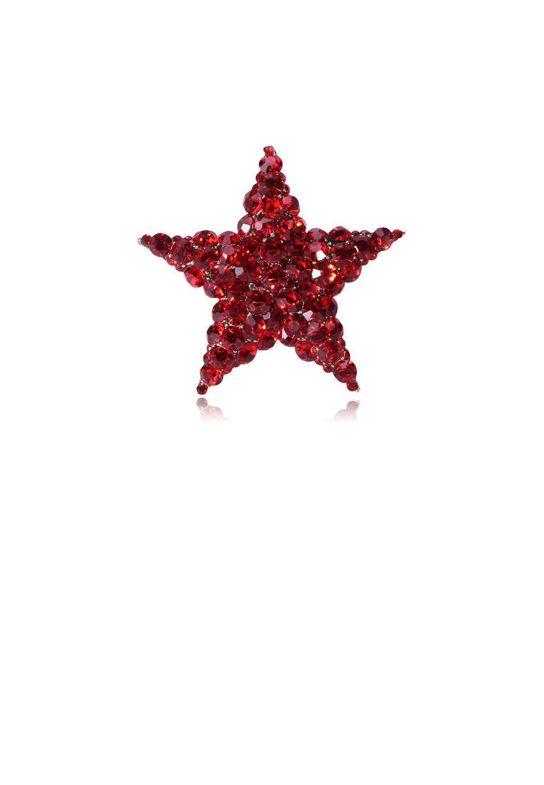Simple Bright Star Brooch with Red Cubic Zirconia - Luxurious Look - Vibrant Color