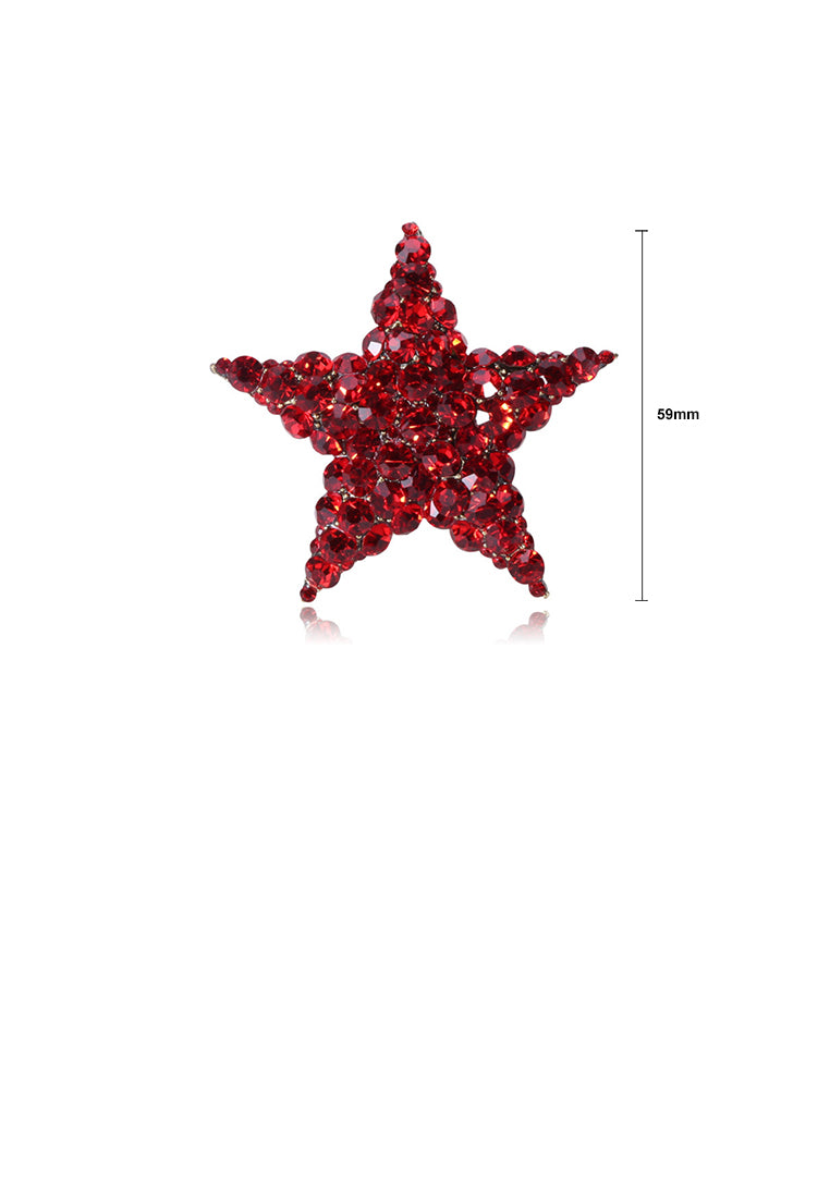 Simple Bright Star Brooch with Red Cubic Zirconia - Luxurious Look - Vibrant Color