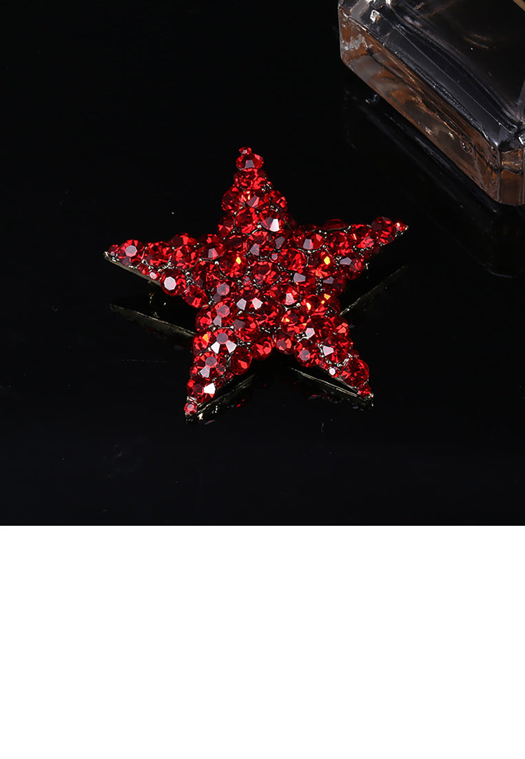 Simple Bright Star Brooch with Red Cubic Zirconia - Luxurious Look - Vibrant Color