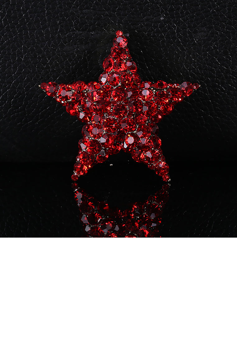 Simple Bright Star Brooch with Red Cubic Zirconia - Luxurious Look - Vibrant Color