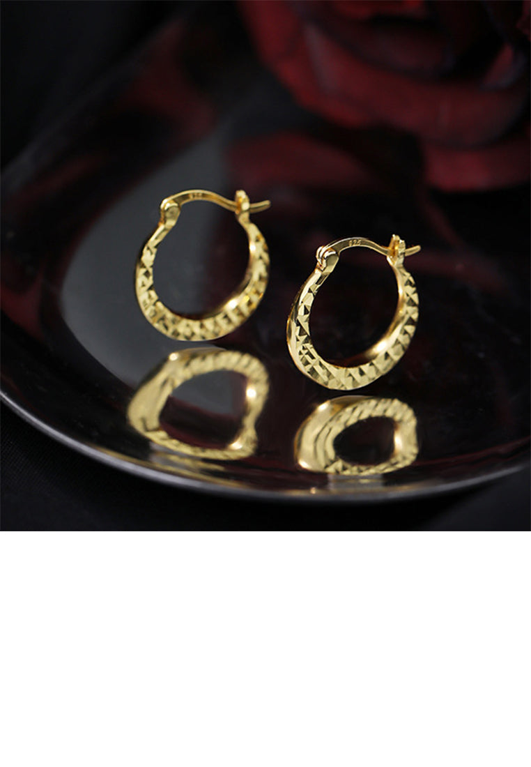 925 Sterling Silver Plated Gold Simple Fashion Diamond Pattern Geometric Earrings
