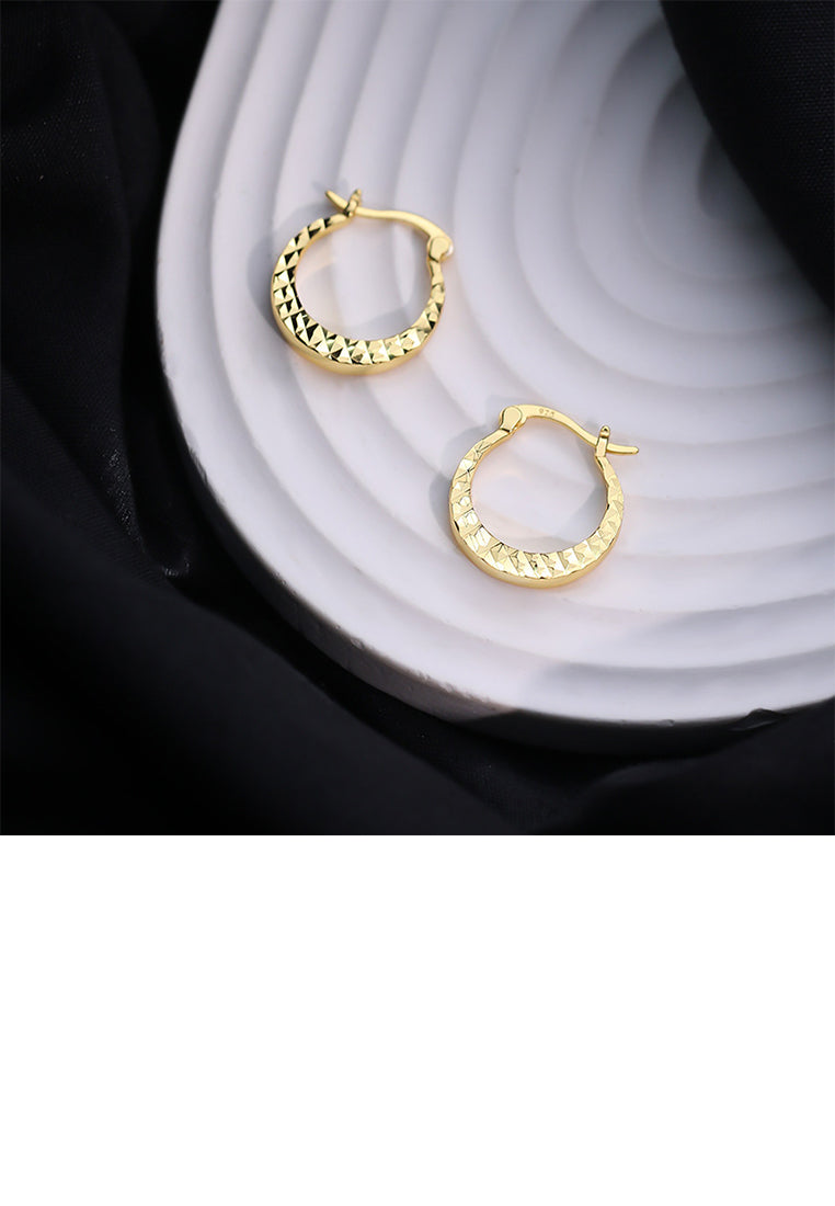 925 Sterling Silver Plated Gold Simple Fashion Diamond Pattern Geometric Earrings