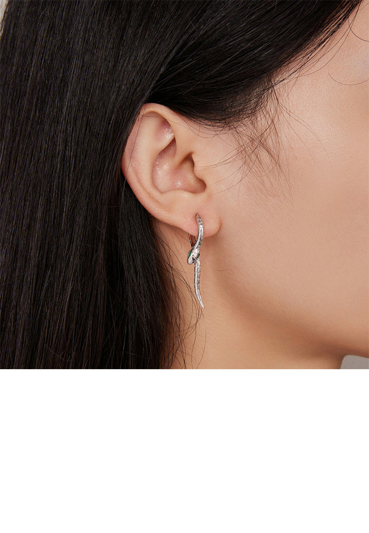 925 Sterling Silver Fashion Personality Serpentine Geometric Long Earrings with Cubic Zirconia - Luxurious Look