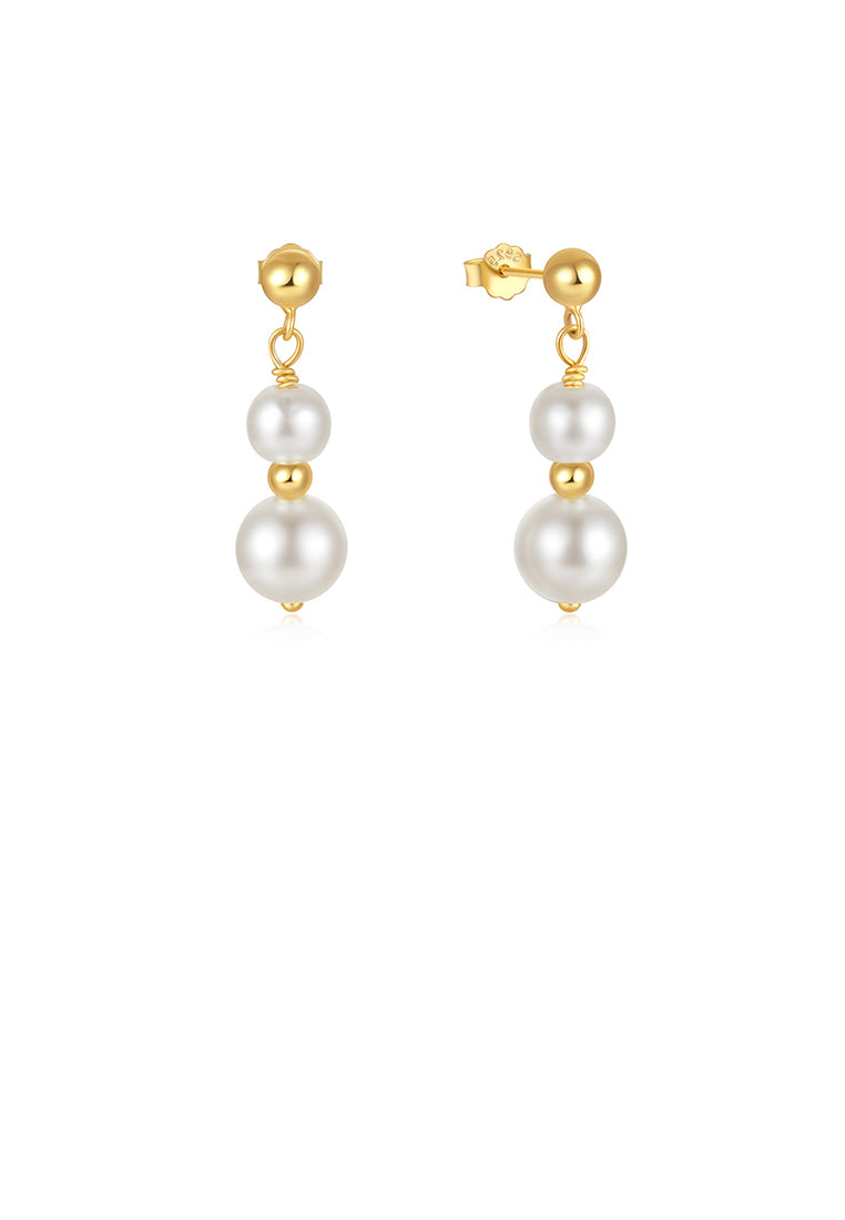 925 Sterling Silver Plated Gold Simple and Fashion Imitation Pearl Geometric Stud Earrings - Luxurious Look