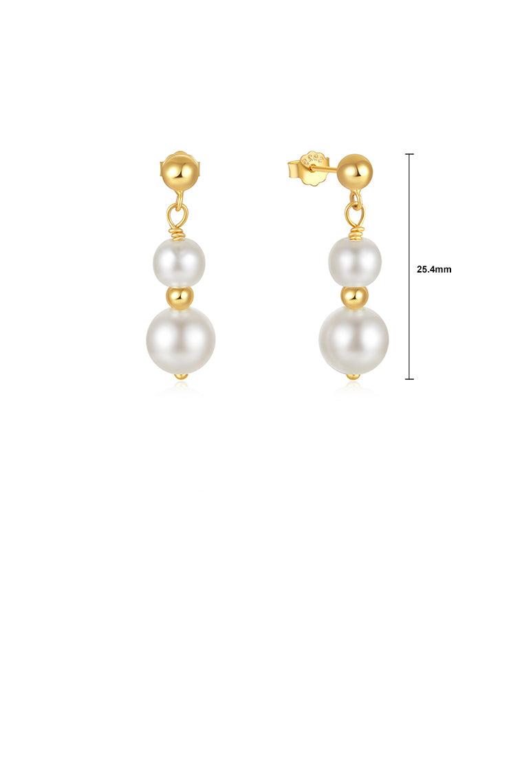 925 Sterling Silver Plated Gold Simple and Fashion Imitation Pearl Geometric Stud Earrings - Luxurious Look