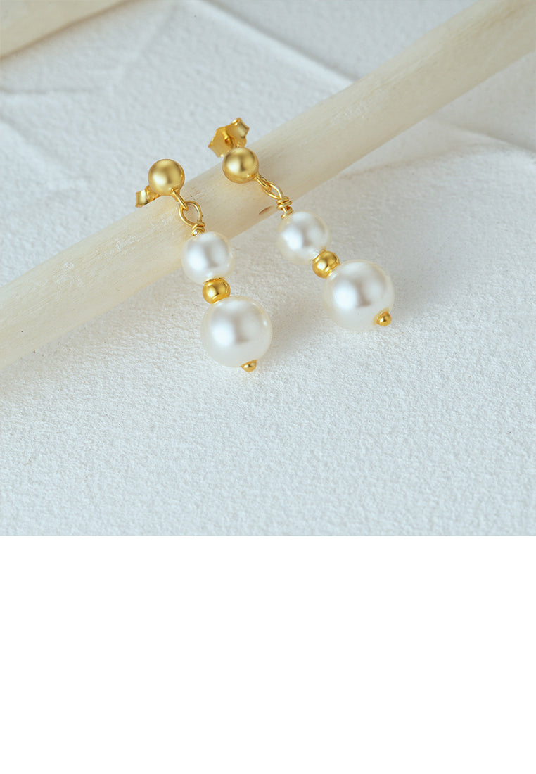 925 Sterling Silver Plated Gold Simple and Fashion Imitation Pearl Geometric Stud Earrings - Luxurious Look