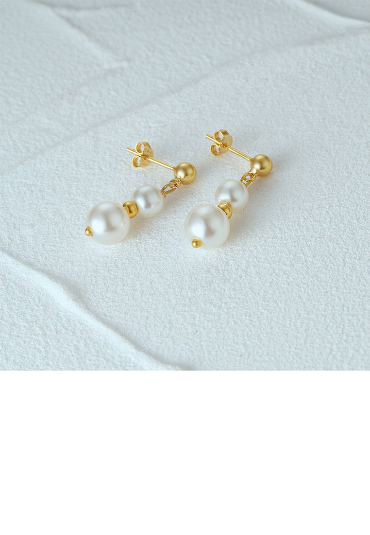 925 Sterling Silver Plated Gold Simple and Fashion Imitation Pearl Geometric Stud Earrings - Luxurious Look
