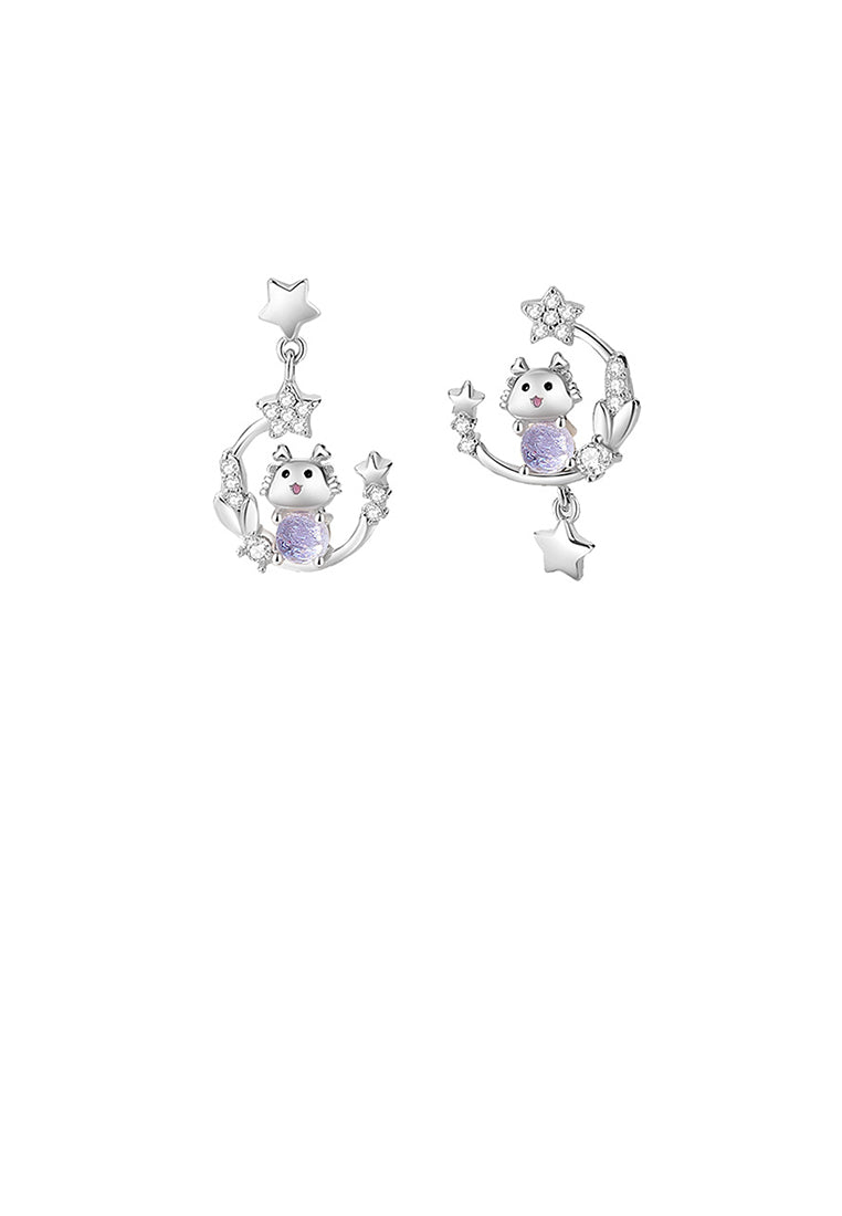 925 Sterling Silver Fashion Creative Cartoon Dragon Geometric Star Earrings with Cubic Zirconia - Luxurious Look