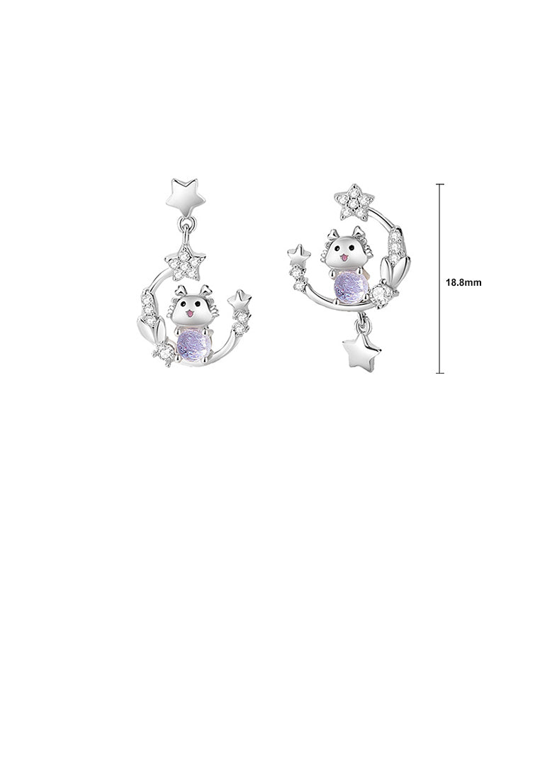 925 Sterling Silver Fashion Creative Cartoon Dragon Geometric Star Earrings with Cubic Zirconia - Luxurious Look
