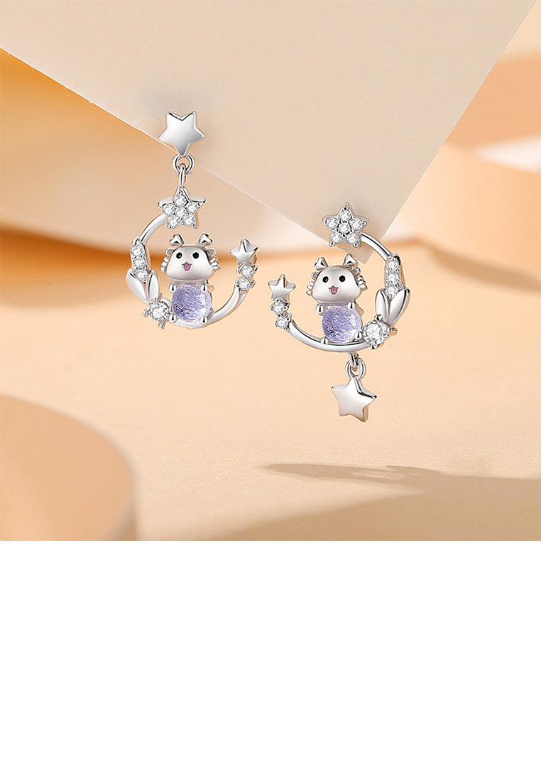 925 Sterling Silver Fashion Creative Cartoon Dragon Geometric Star Earrings with Cubic Zirconia - Luxurious Look