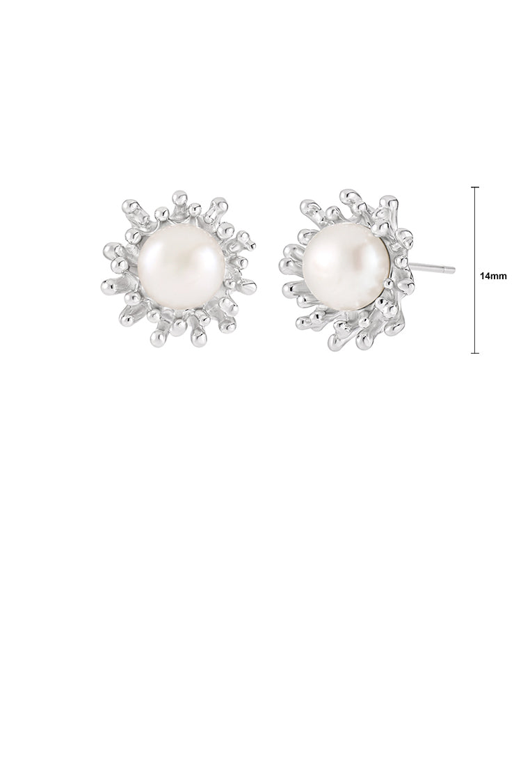925 Sterling Silver Elegant Fashion Flower Freshwater Pearl Stud Earrings - Luxurious Look