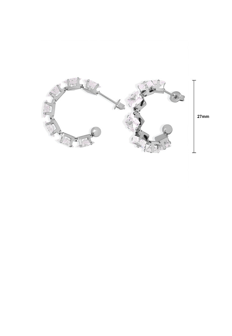 Simple and Fashion 316L Stainless Steel C-shaped Geometric Stud Earrings with Cubic Zirconia - Luxurious Look