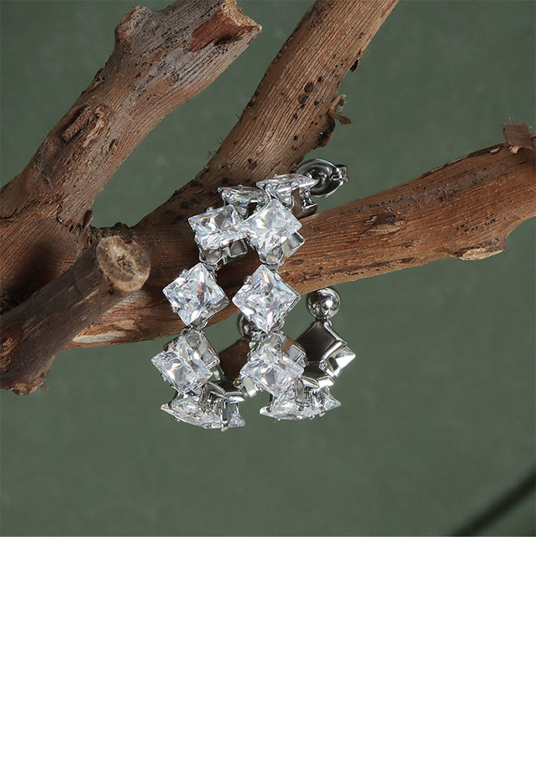 Simple and Fashion 316L Stainless Steel C-shaped Geometric Stud Earrings with Cubic Zirconia - Luxurious Look