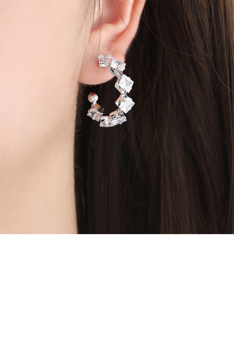 Simple and Fashion 316L Stainless Steel C-shaped Geometric Stud Earrings with Cubic Zirconia - Luxurious Look